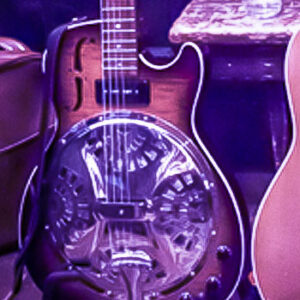 Dobro or Resonator Guitar in a guitar stand.